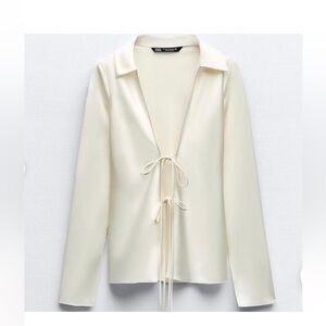 Zara White Satin Top with Ties